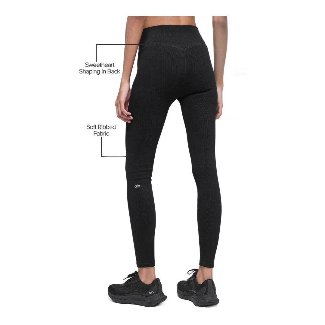 alo Seamless High-Waist Two Tone Rib Legging - Black