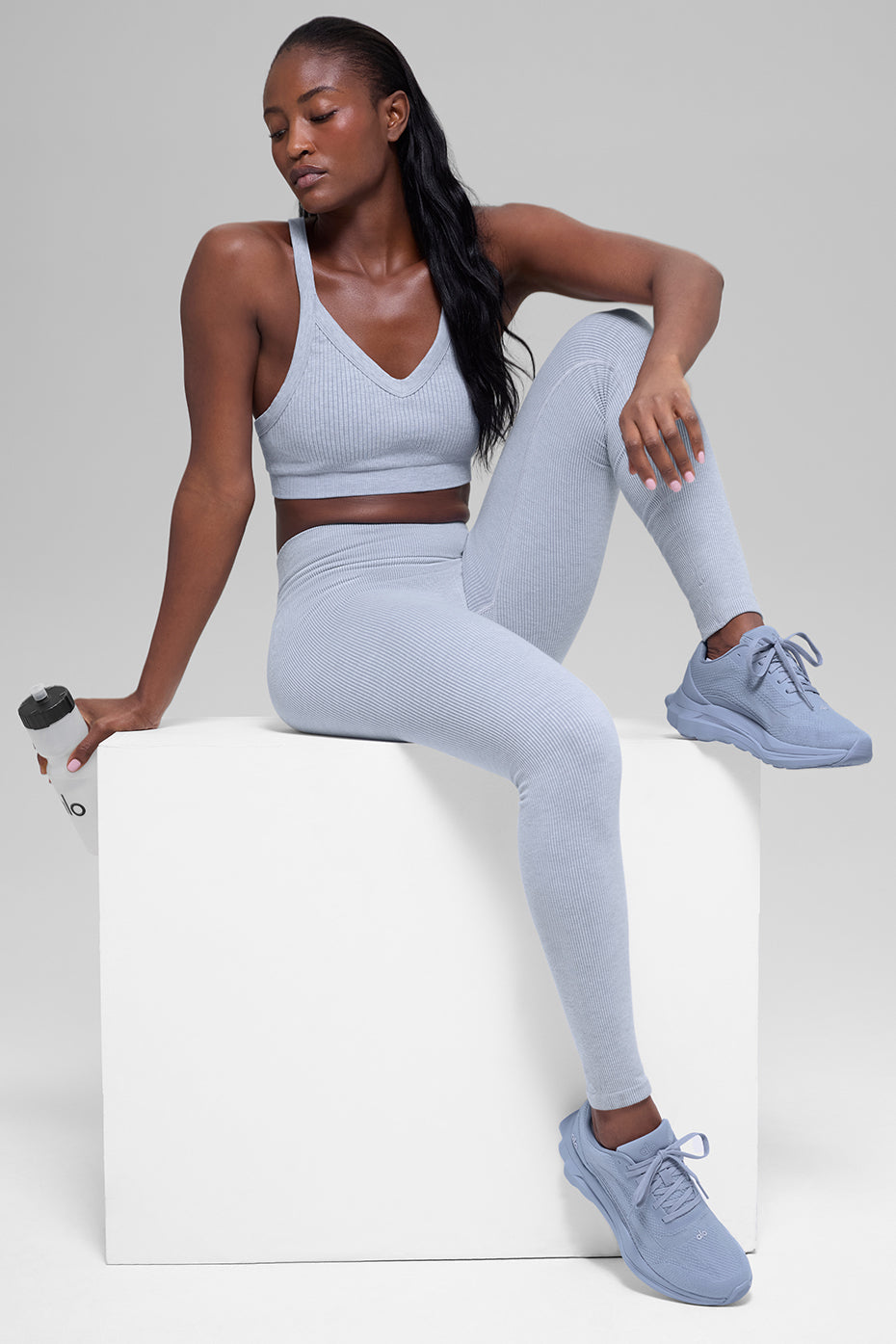 alo Seamless High-Waist Two Tone Rib Legging - Winter Frost Heather