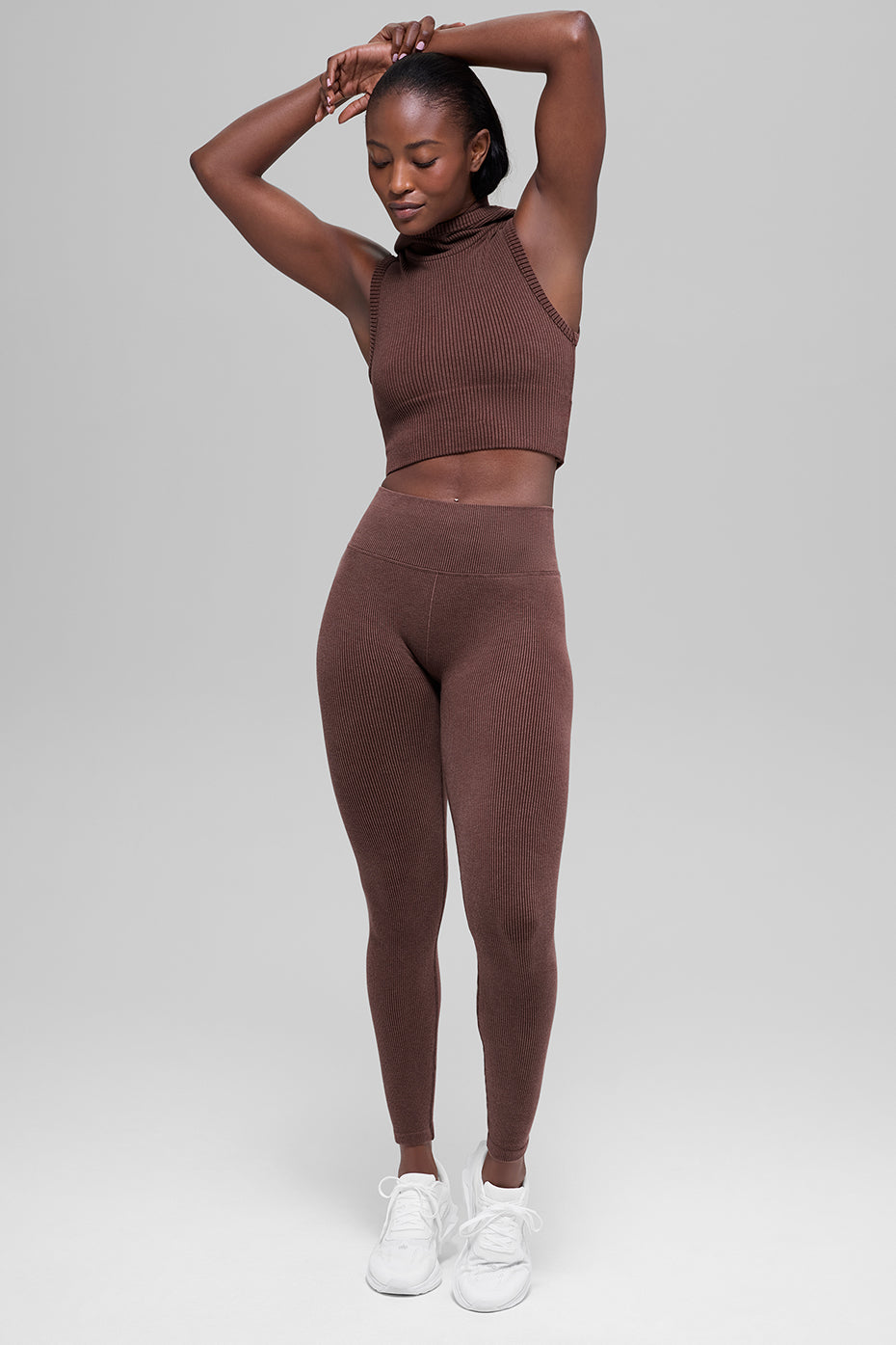 alo Seamless High-Waist Two Tone Rib Legging - Brownstone Heather