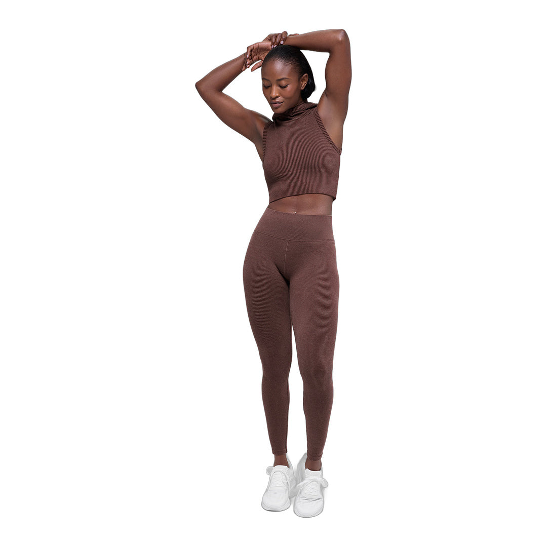 alo Seamless High-Waist Two Tone Rib Legging - Brownstone Heather
