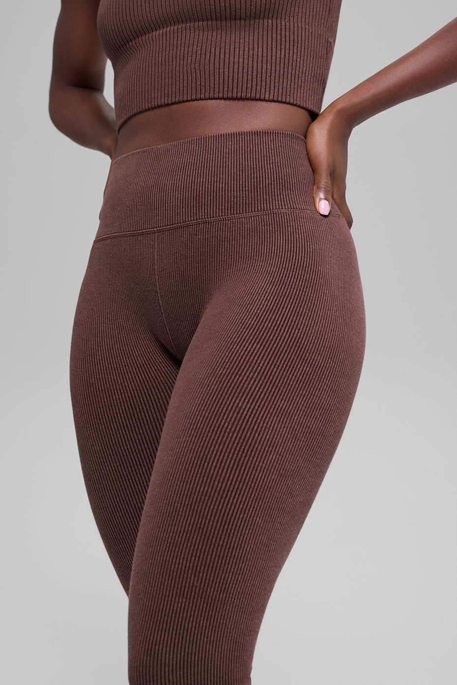 alo Seamless High-Waist Two Tone Rib Legging - Brownstone Heather