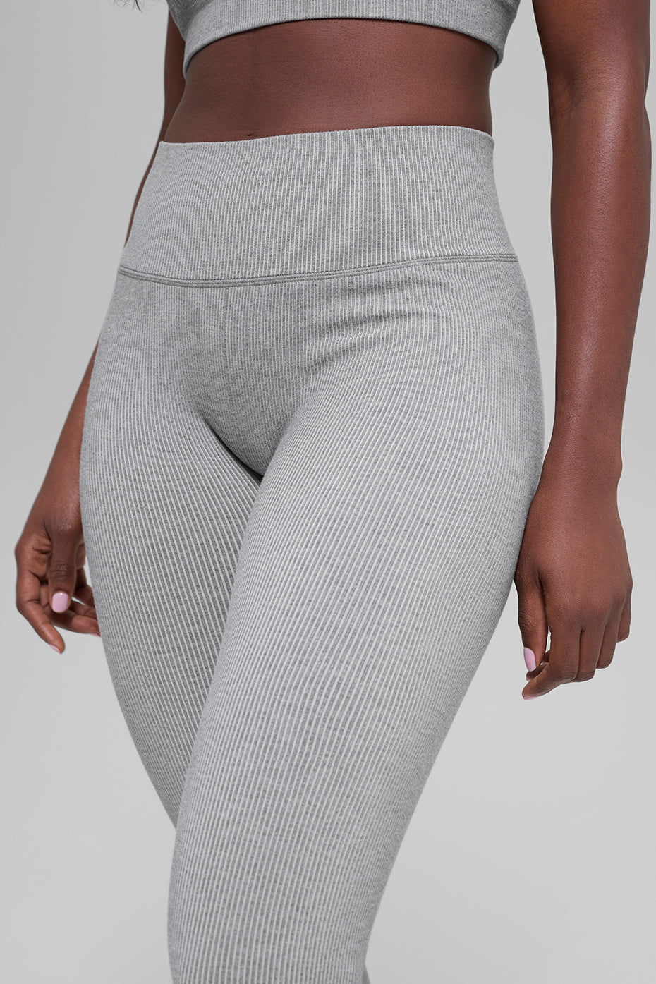 alo Seamless High-Waist Two Tone Rib Legging - Light Misty Grey Heather