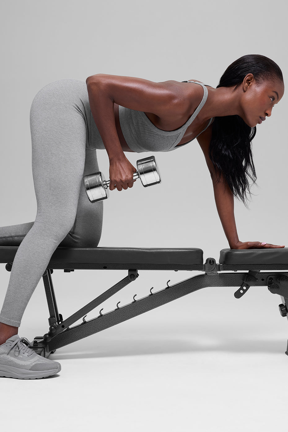 alo Seamless High-Waist Two Tone Rib Legging - Light Misty Grey Heather