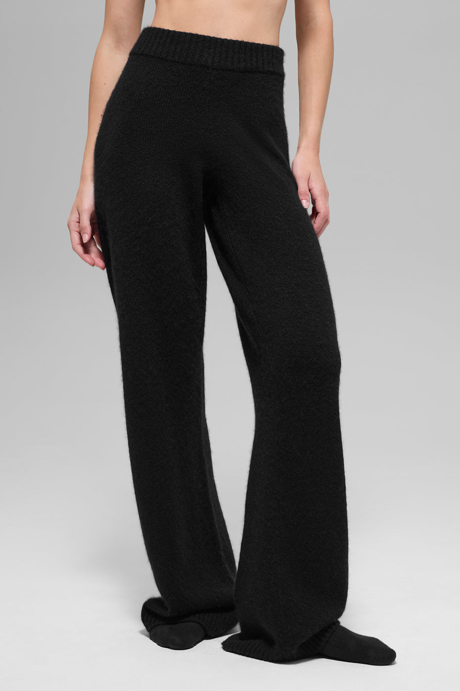 alo Wool Cashmere High-Waist New Class Wide Leg Pant - Black