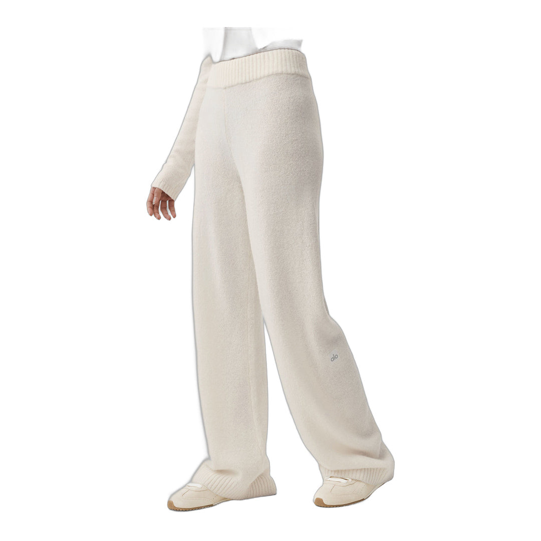 alo Wool Cashmere High-Waist New Class Wide Leg Pant - Ivory
