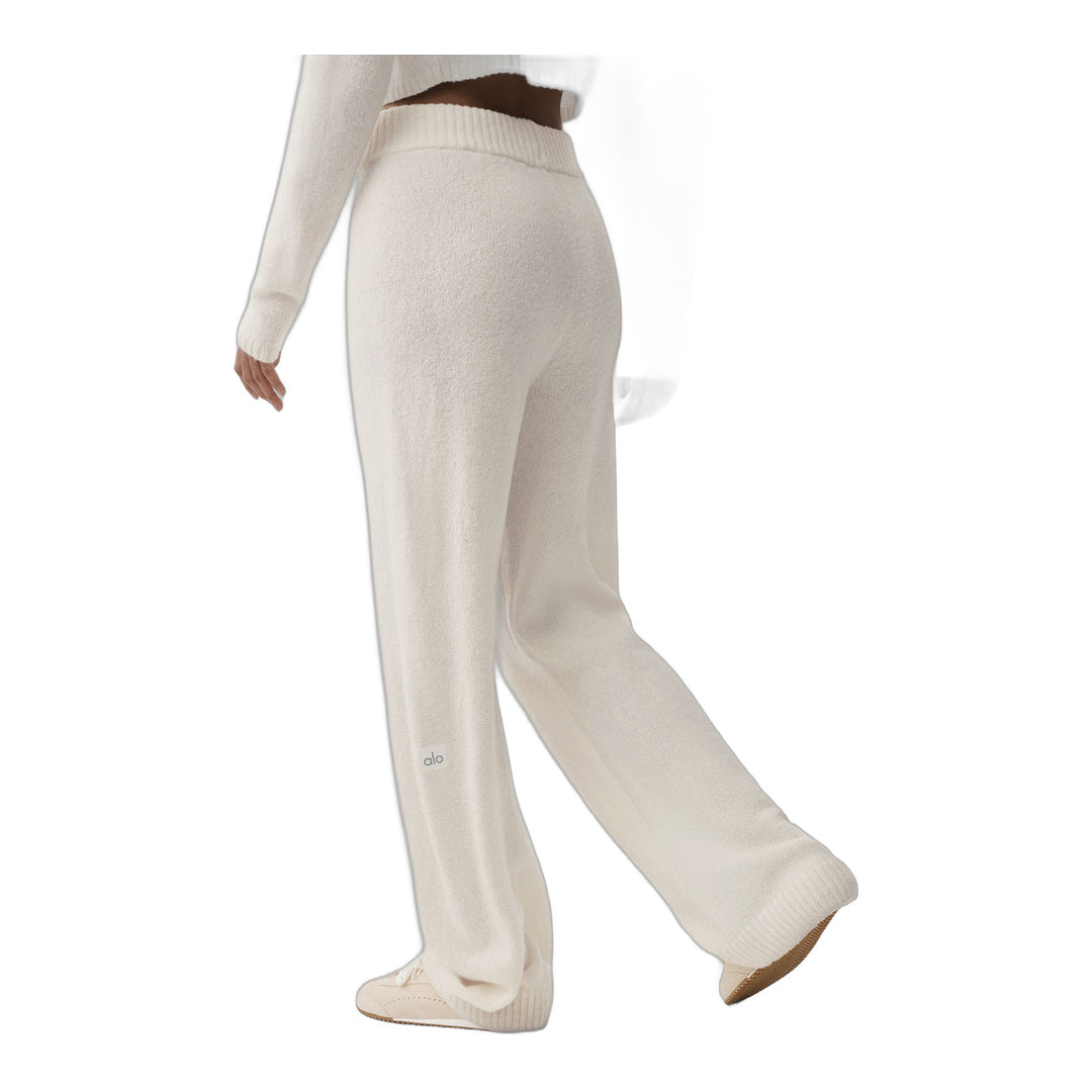 alo Wool Cashmere High-Waist New Class Wide Leg Pant - Ivory