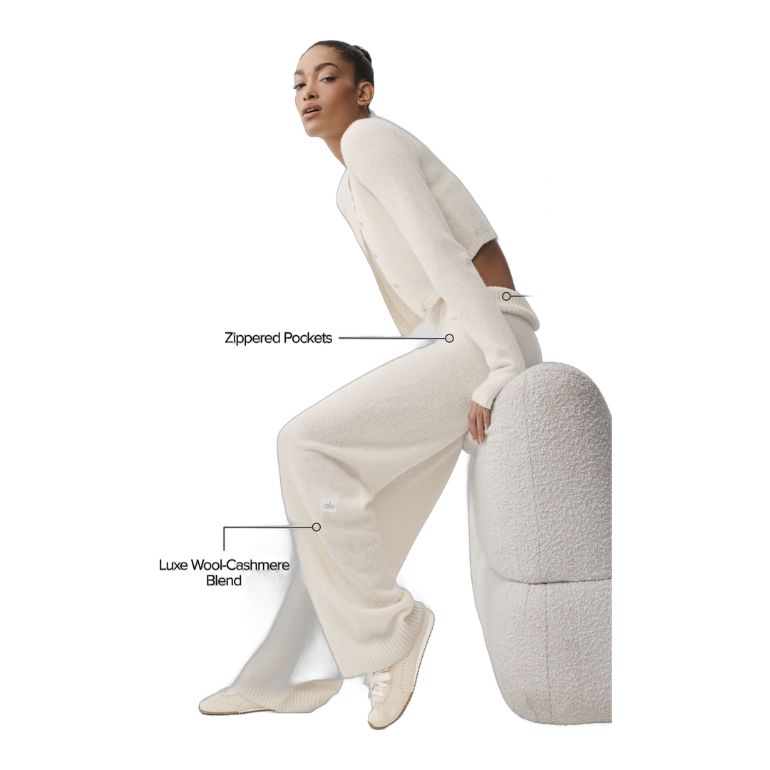 alo Wool Cashmere High-Waist New Class Wide Leg Pant - Ivory