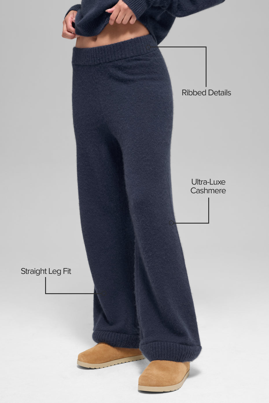 alo Wool Cashmere High-Waist New Class Wide Leg Pant - Navy