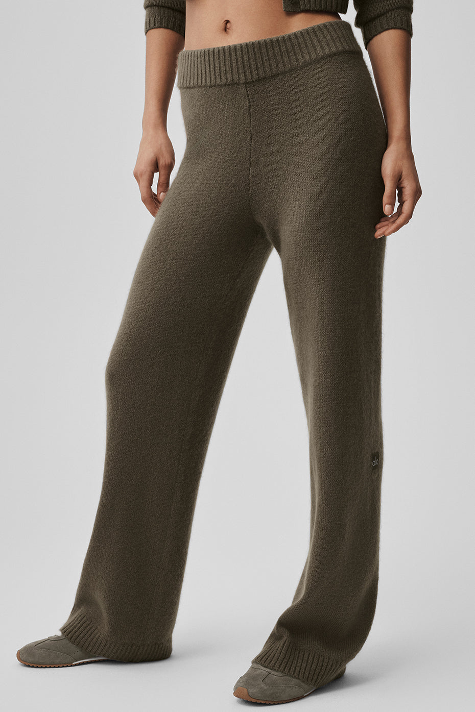 alo Wool Cashmere High-Waist New Class Wide Leg Pant - Olive Tree