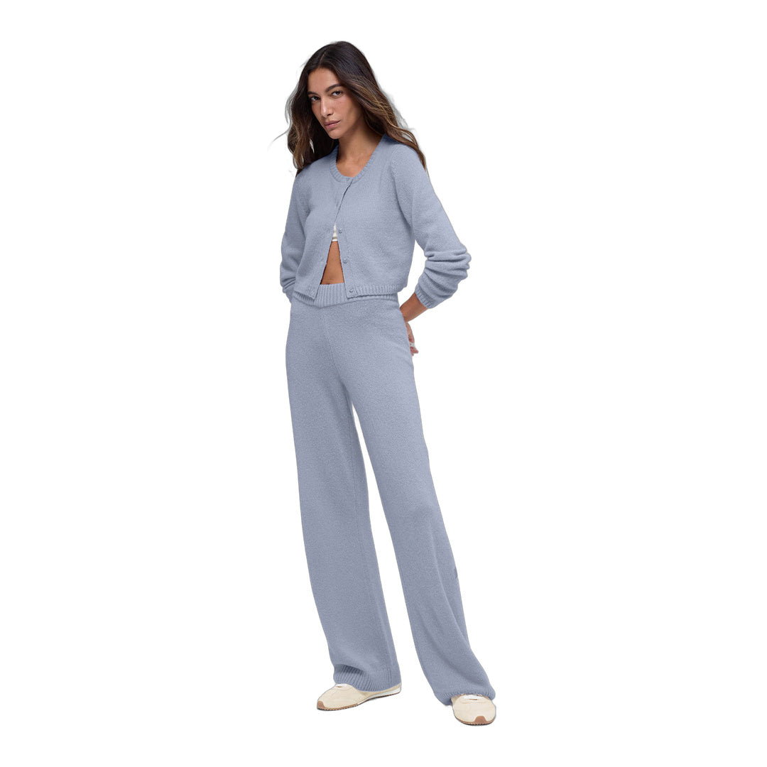 alo Wool Cashmere High-Waist New Class Wide Leg Pant - Winter Frost