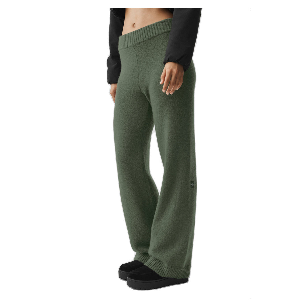 ALO Wool Cashmere High-Waist New Class Wide Leg Pant - Bamboo Green