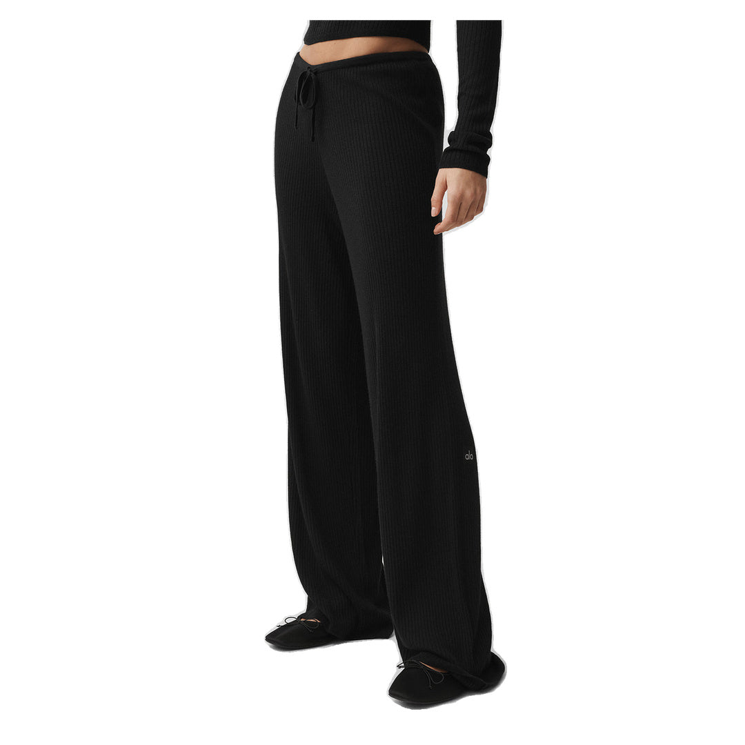 ALO Sweater Knit Mid-Rise Unwind Wide Leg Pant - Black