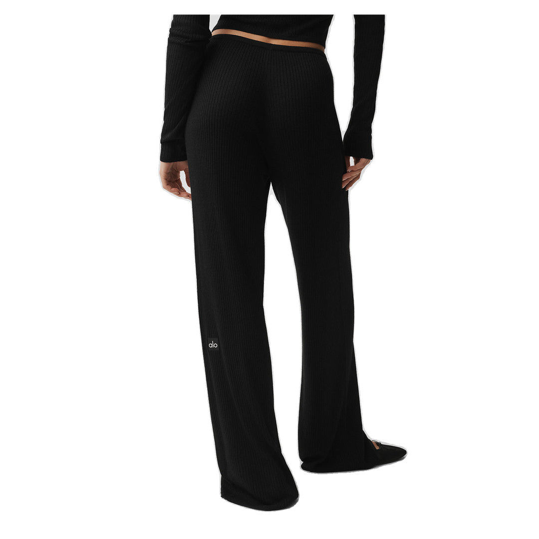 ALO Sweater Knit Mid-Rise Unwind Wide Leg Pant - Black
