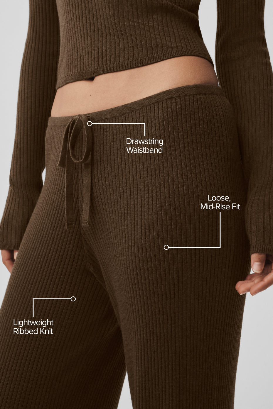 alo Sweater Knit Mid-Rise Unwind Wide Leg Pant - Espresso