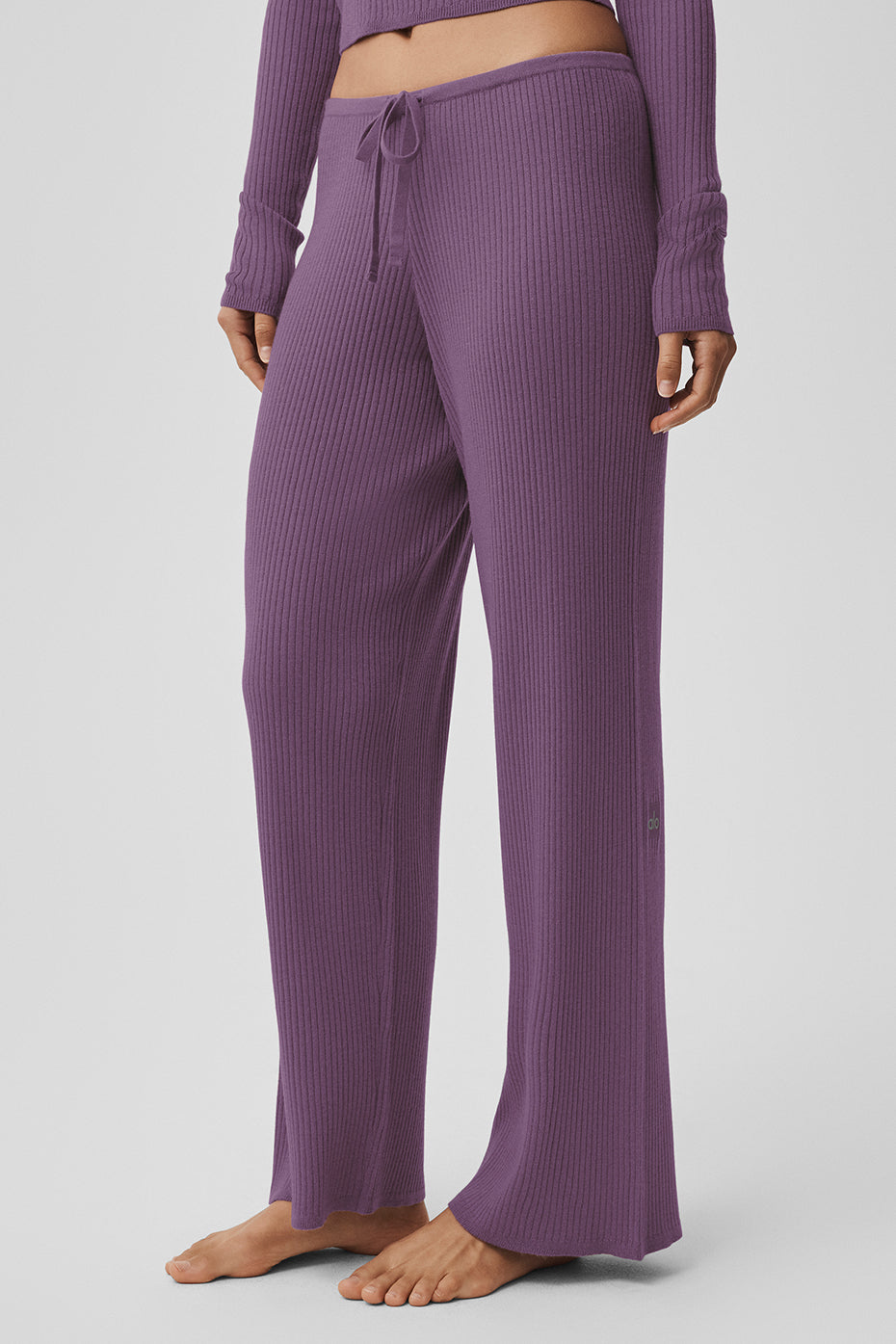alo Sweater Knit Mid-Rise Unwind Wide Leg Pant - Plum Kiss