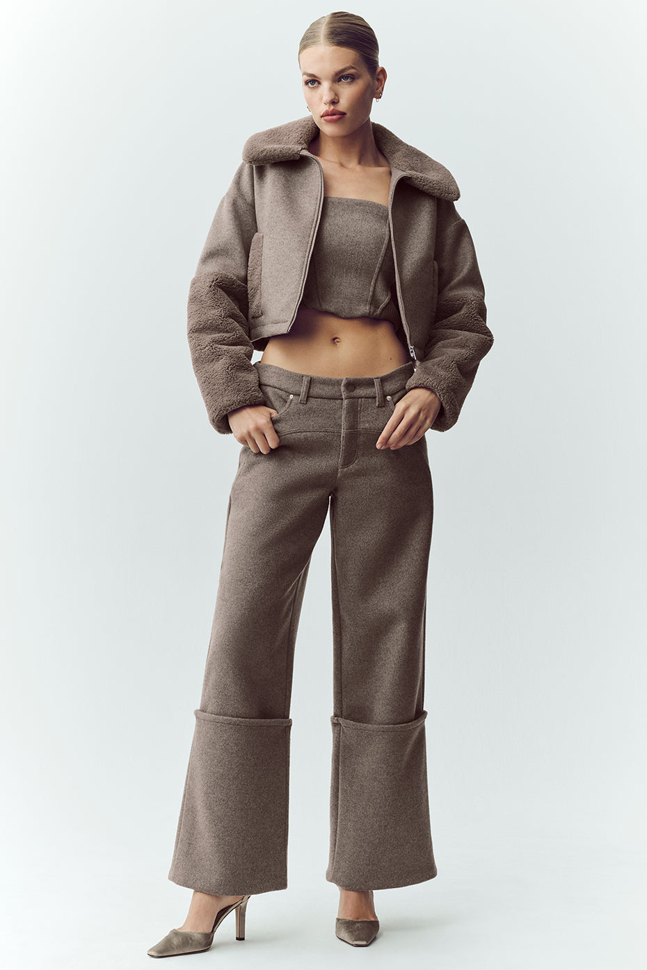 alo Wool Blend Nightcap Wide Leg Pant - Alpine Cocoa Heather