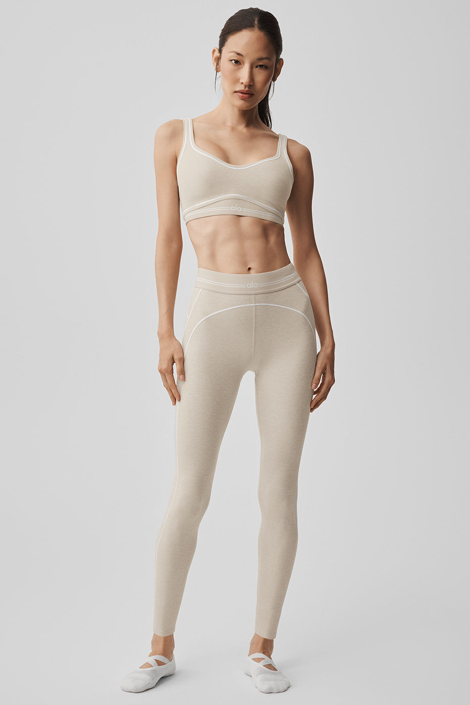 alo 7/8 High-Waist Alosoft Heart Throb Legging - Oatmeal Heather/White