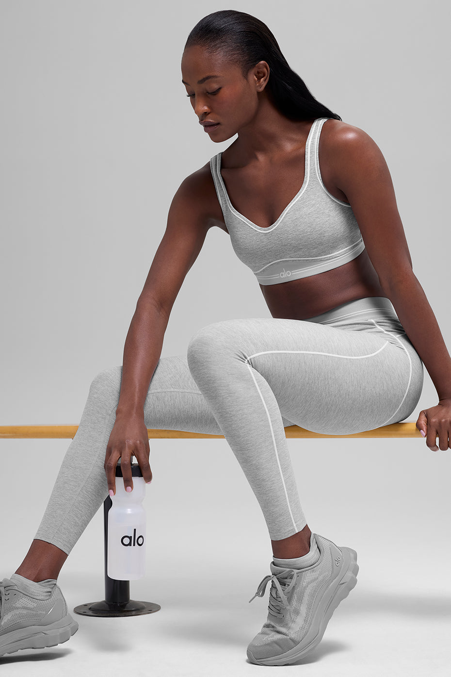 alo 7/8 High-Waist Alosoft Heart Throb Legging - Athletic Heather Grey/White