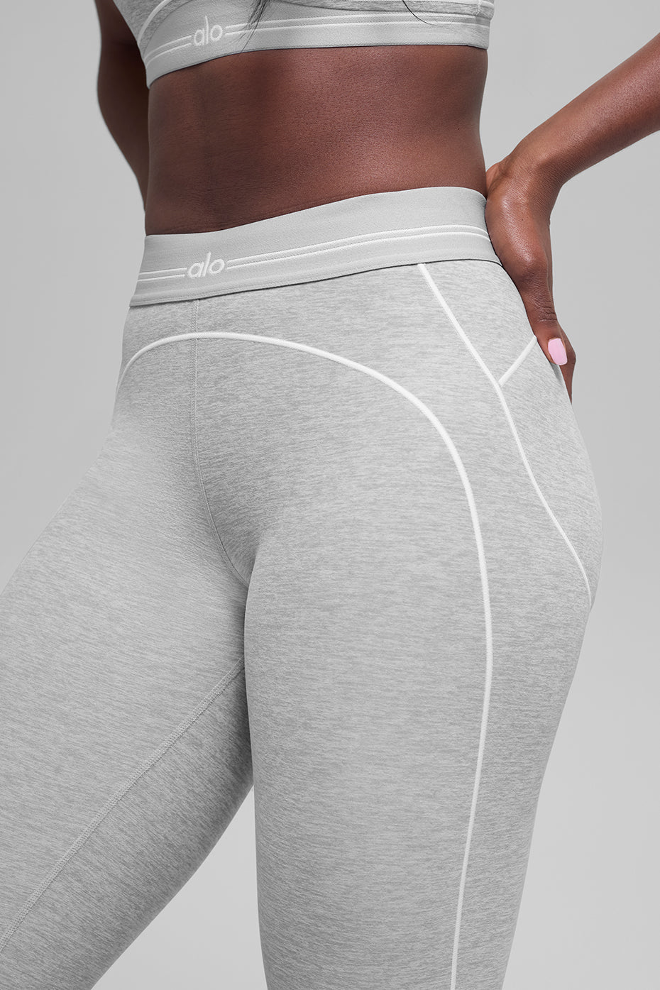 alo 7/8 High-Waist Alosoft Heart Throb Legging - Athletic Heather Grey/White