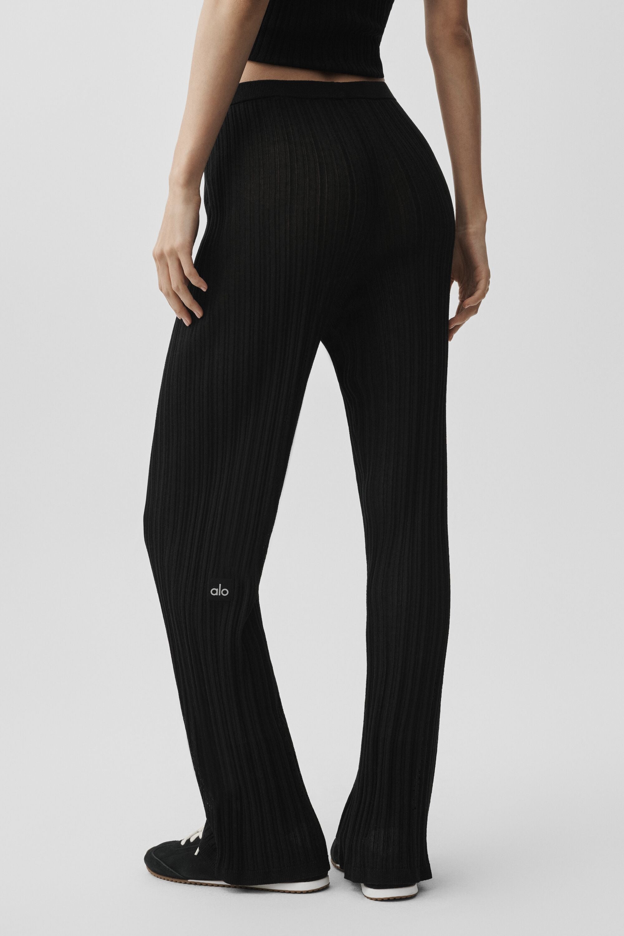 alo Sweater High-Waist Sunlit Straight Leg Pant - Black