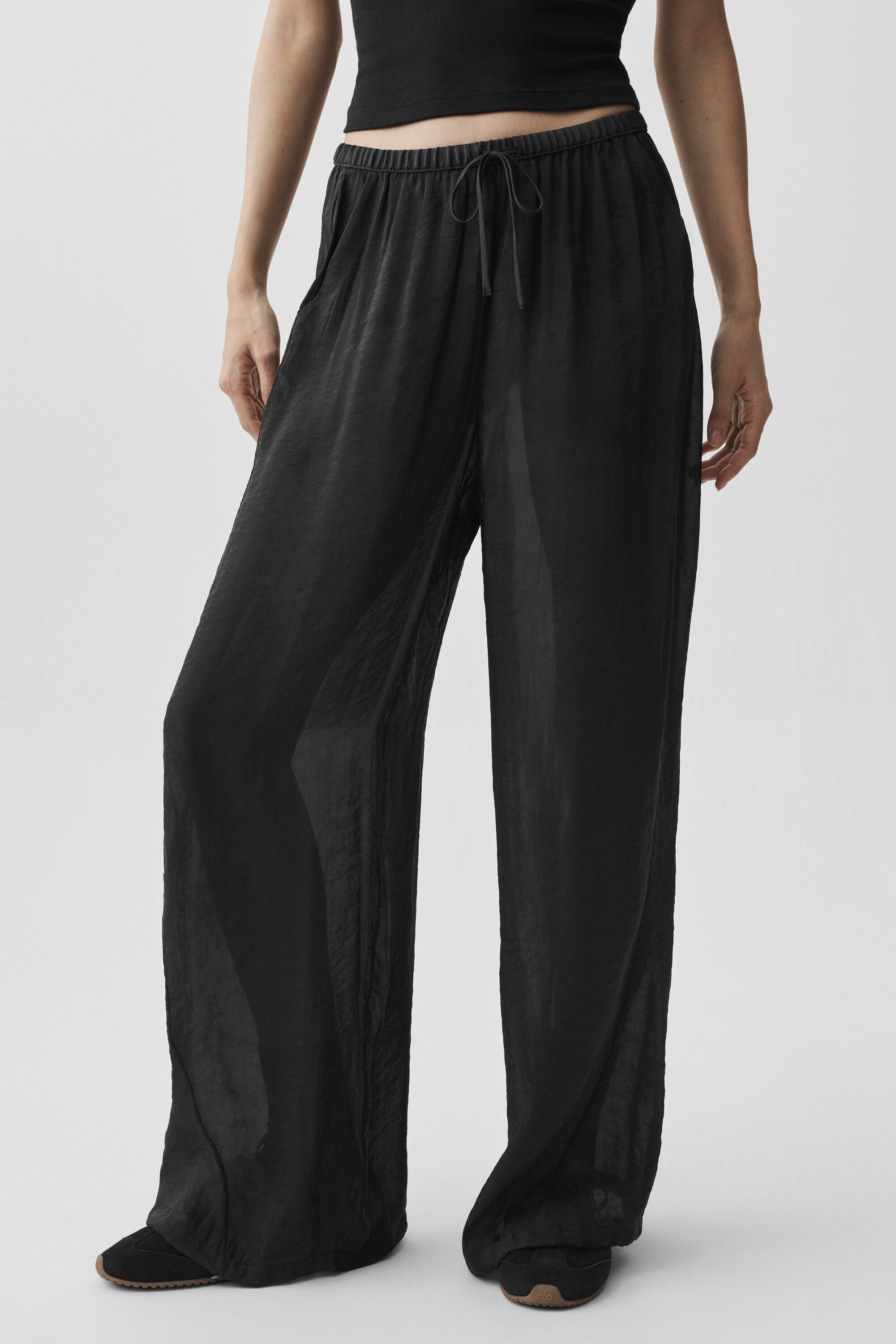 alo Semi-Sheer Golden Hour High-Waist Straight Leg Pant - Black