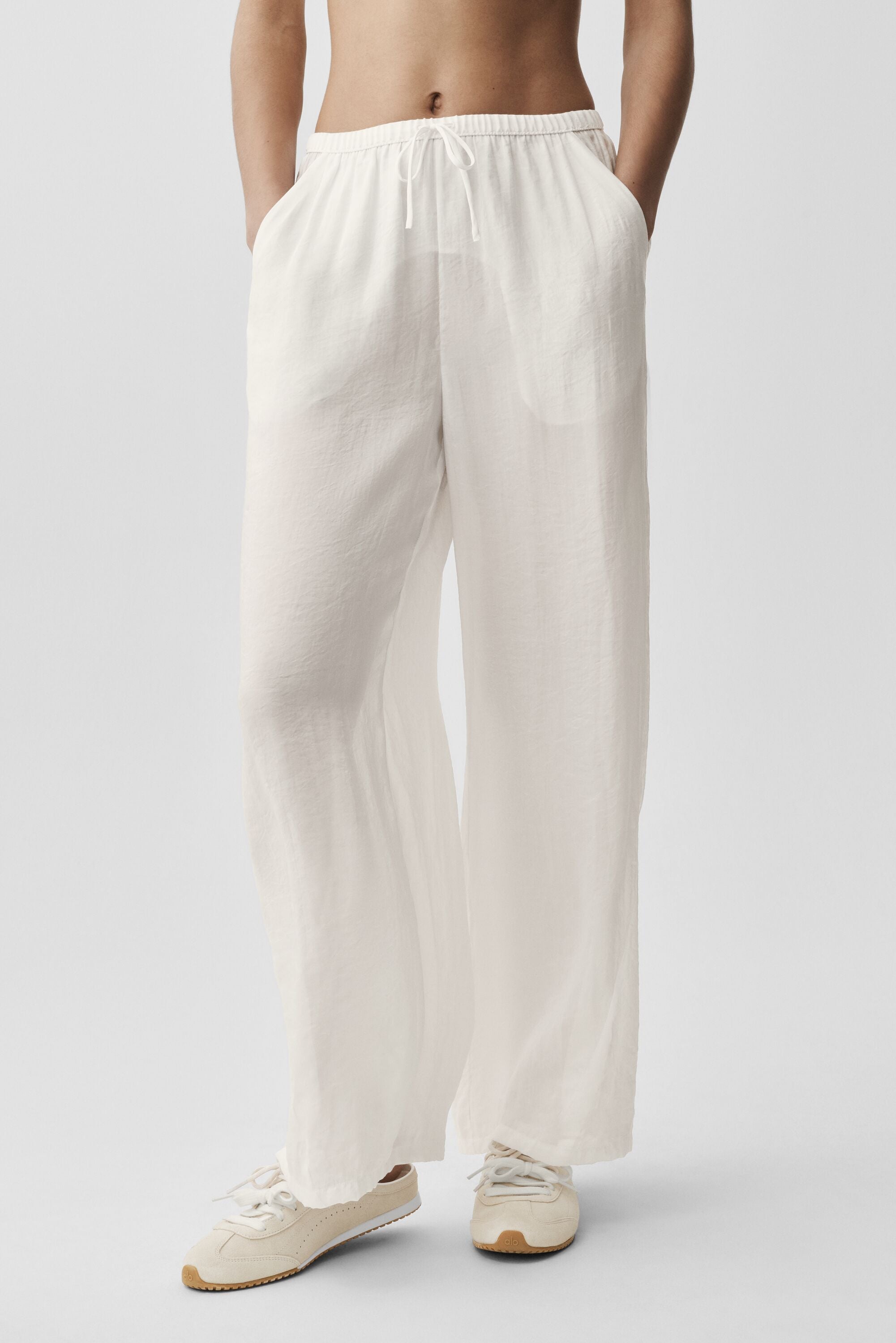 alo Semi-Sheer Golden Hour High-Waist Straight Leg Pant - Ivory