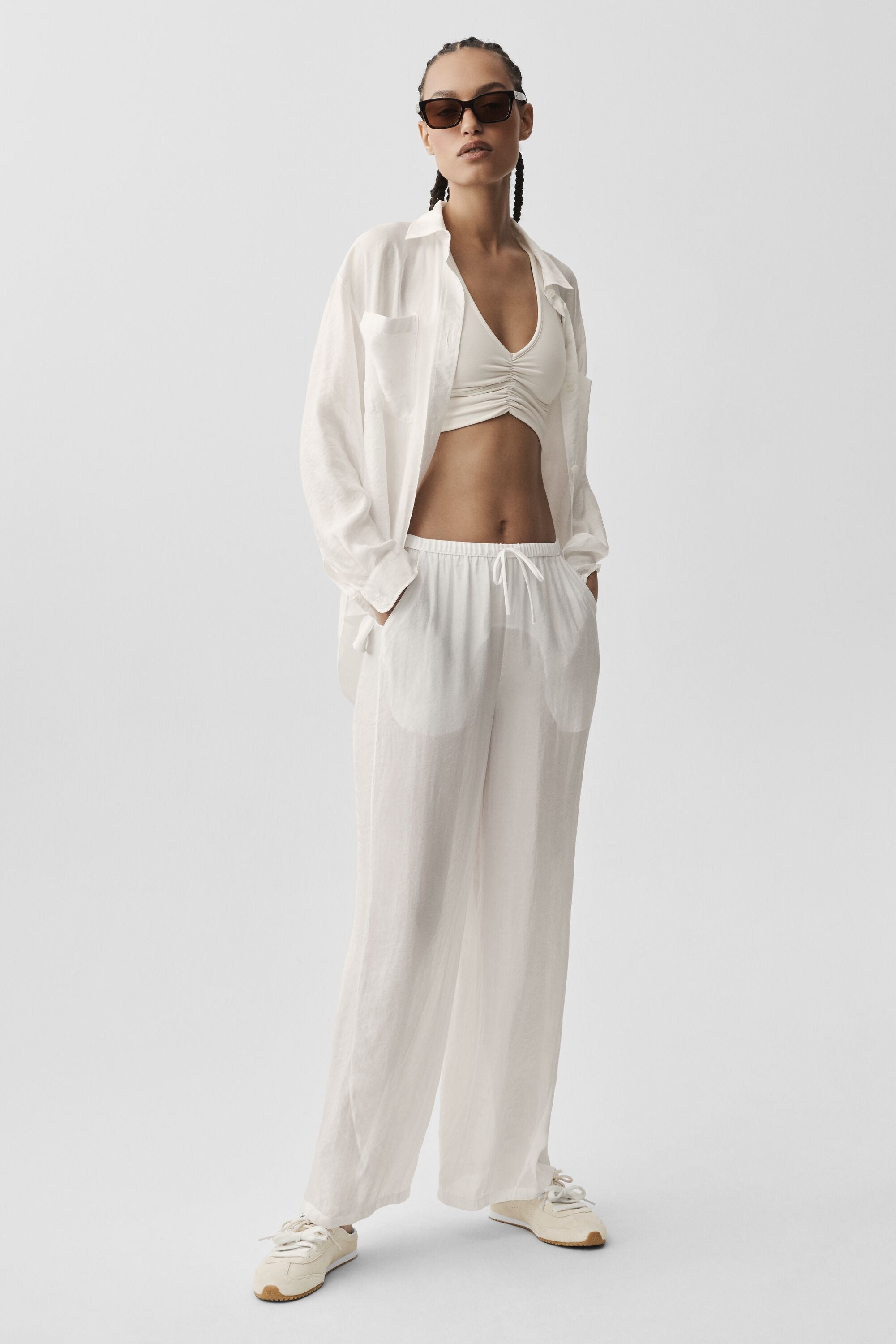 alo Semi-Sheer Golden Hour High-Waist Straight Leg Pant - Ivory