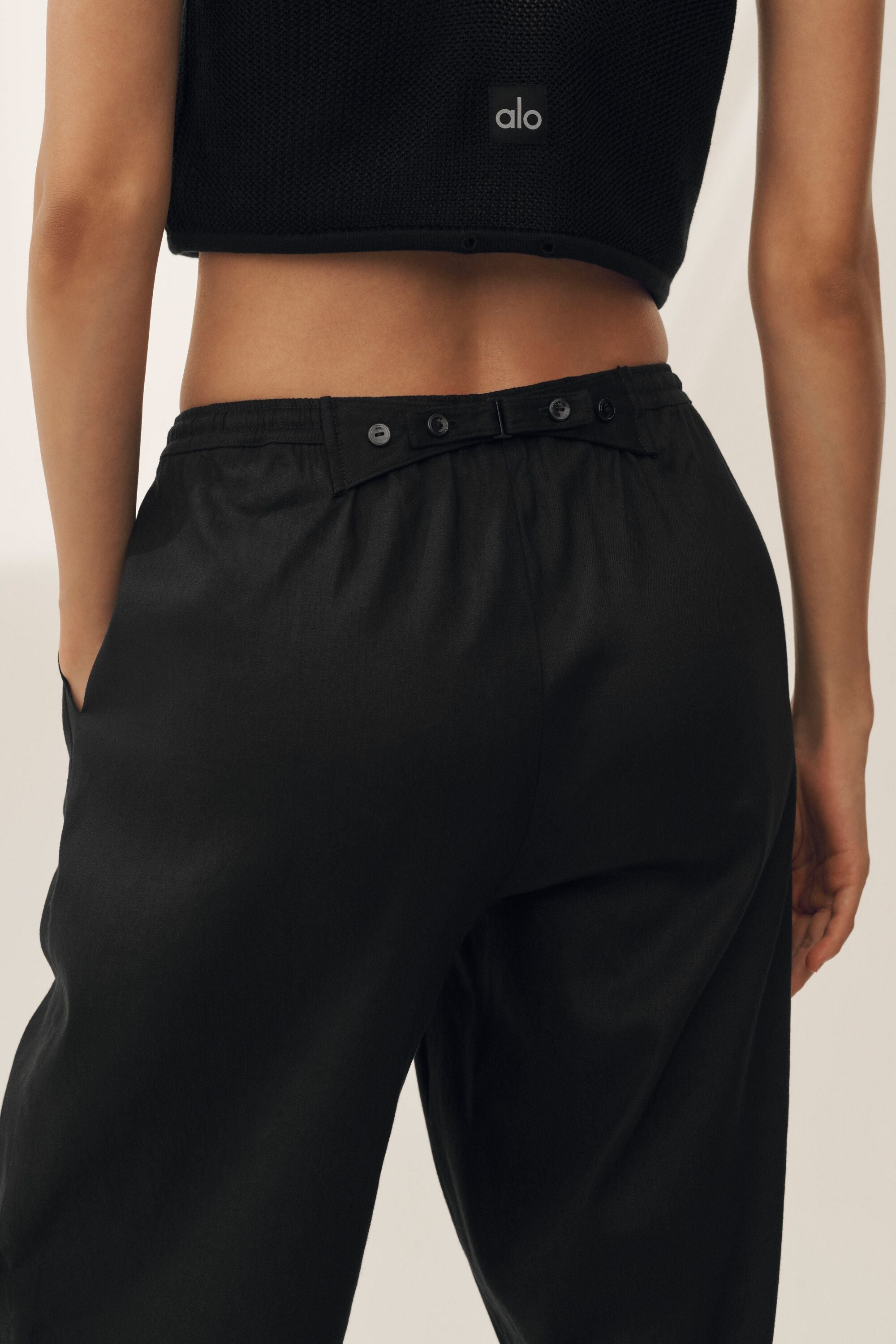alo Linen Blend Riviera Wide Leg Pant - Black