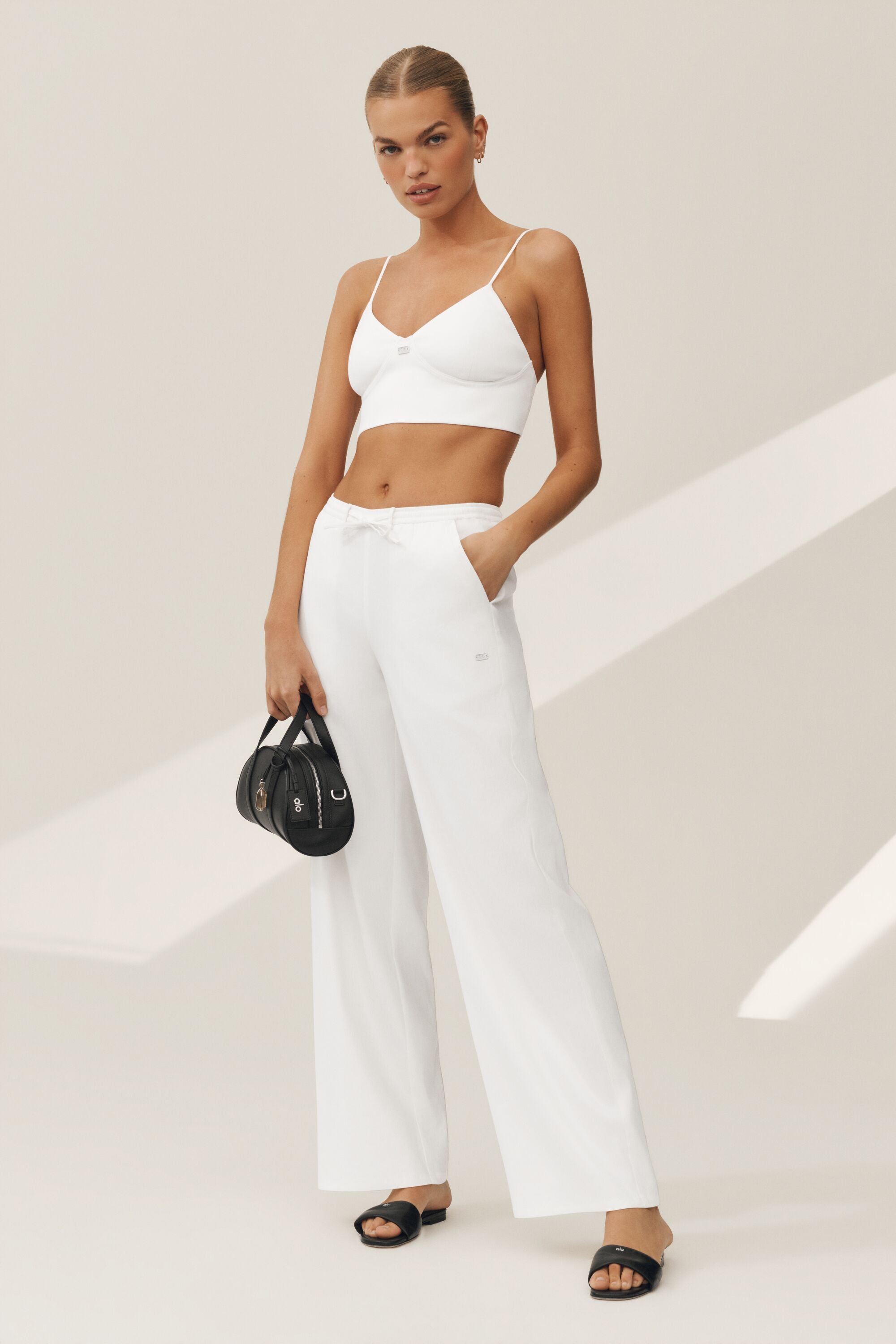 alo Linen Blend Riviera Wide Leg Pant - White