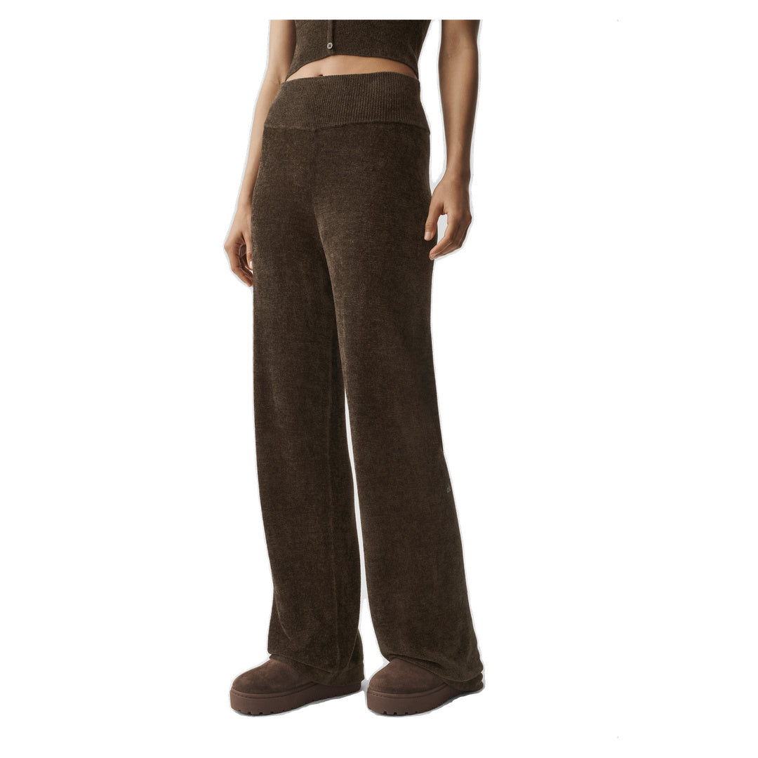 ALO Micro Chenille High-Waist Straight Leg Pant - Espresso
