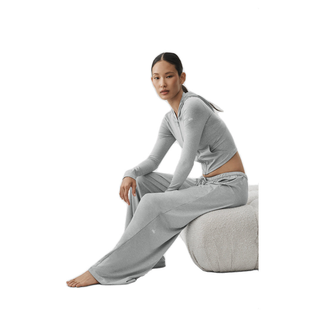 ALO Alosoft Mid-Rise Finesse Wide Leg Sweatpant - Vintage Athletic Heather