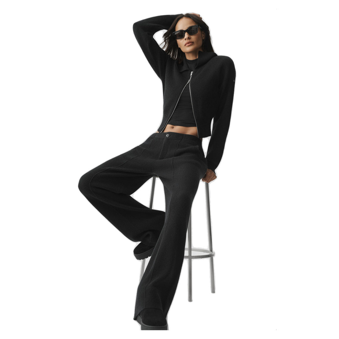 ALO Cashmere Wool Low-Rise Harmony Trouser (Long) - Black