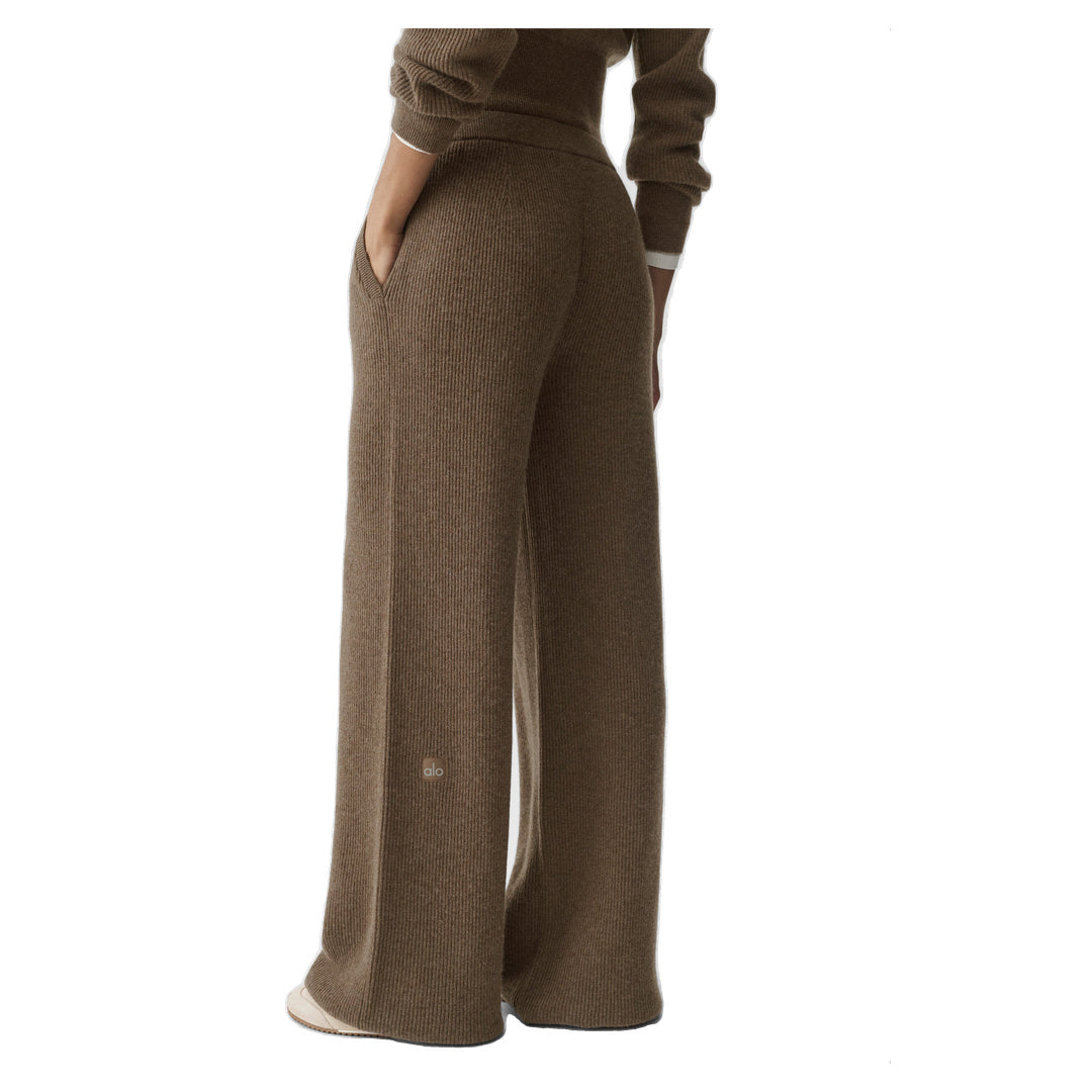 ALO Cashmere Wool Low-Rise Harmony Trouser (Regular) - Java Brown Heather
