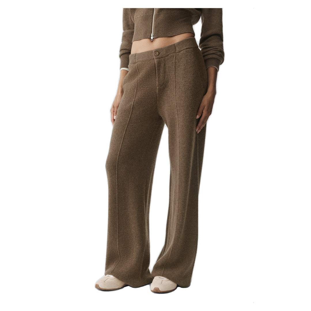 ALO Cashmere Wool Low-Rise Harmony Trouser (Regular) - Java Brown Heather