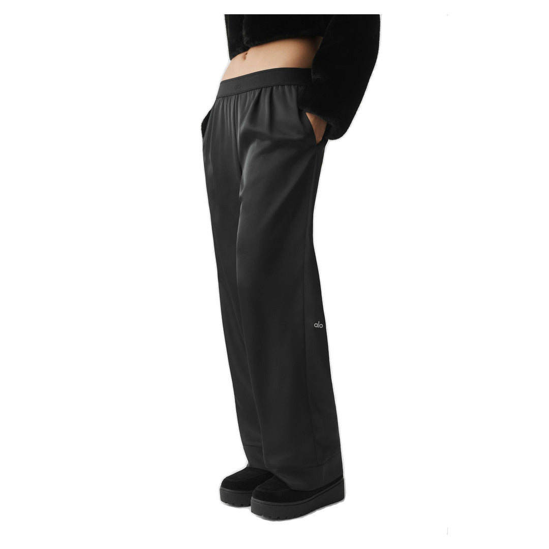 ALO Satin High-Waist Smooth Talker Pant (Long) - Black