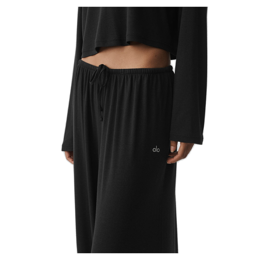 ALO Semi Sheer High-Waist Oasis Wide Leg Pant (Long) - Black