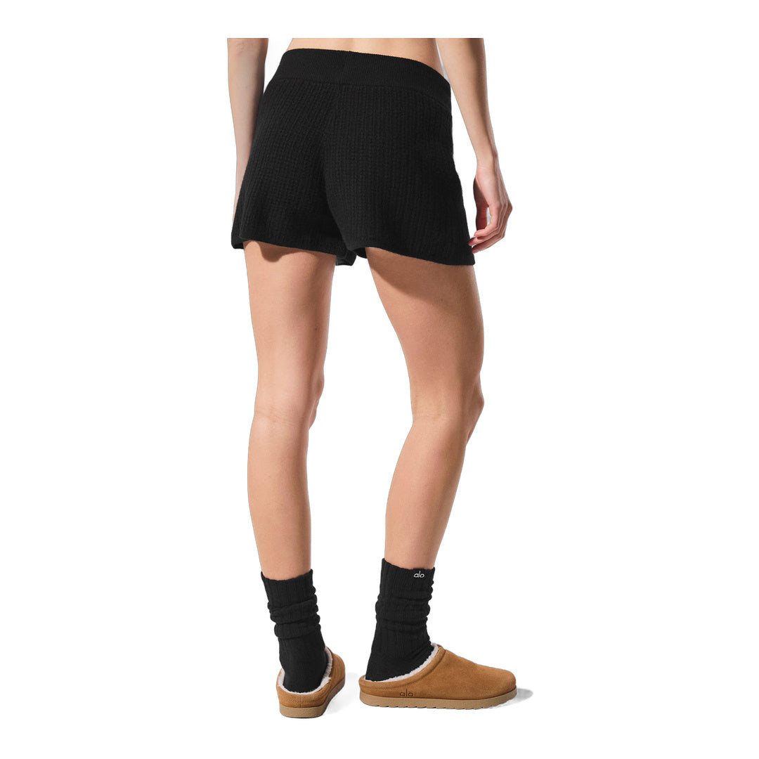 alo Cashmere High-Waist Plush Waffle Short - Black