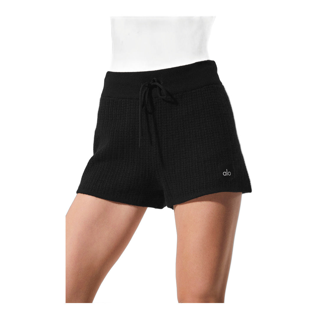 alo Cashmere High-Waist Plush Waffle Short - Black