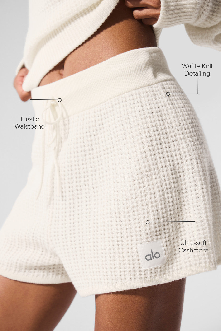 alo Cashmere High-Waist Plush Waffle Short - Ivory