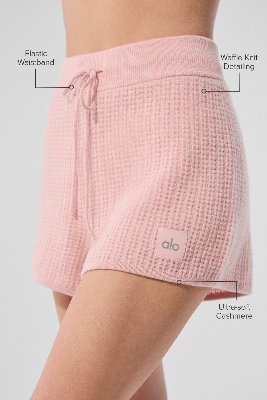 alo Cashmere High-Waist Plush Waffle Short - Pink Quartz