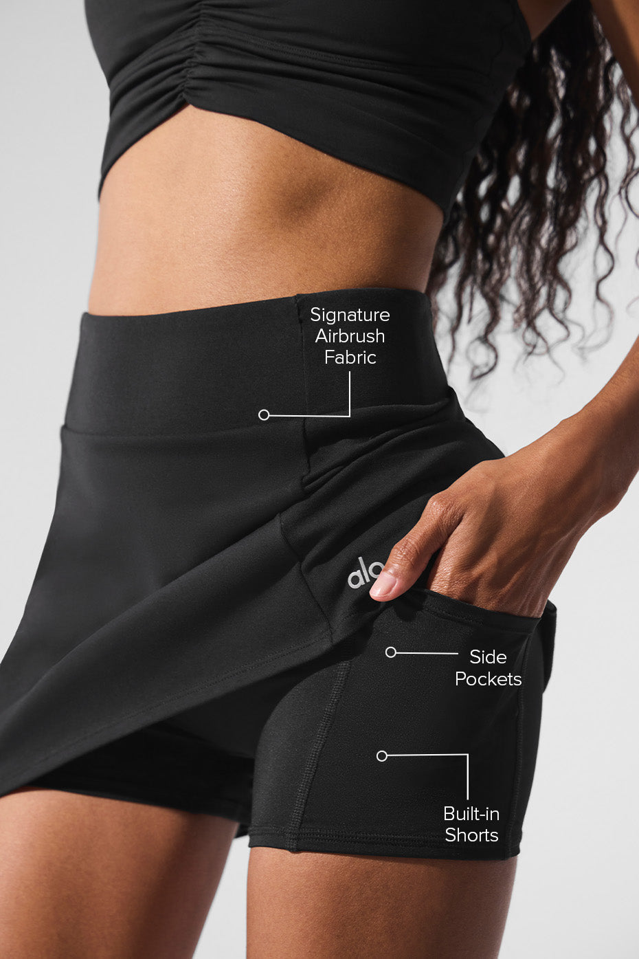 alo Airbrush High-Waist Good Form Tennis Skirt - Black