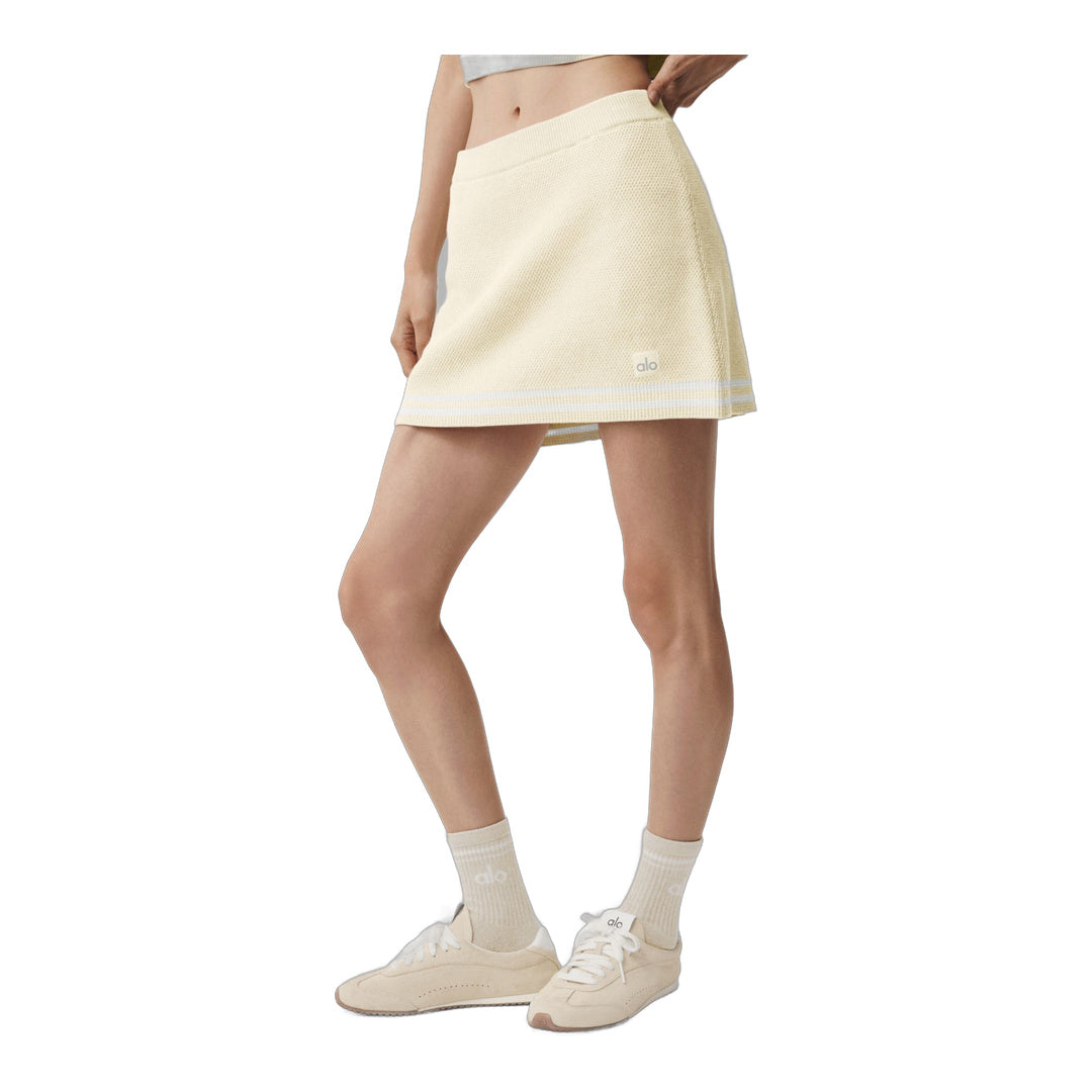alo Tennis Club Sweater Knit Skirt - Oatmeal/White