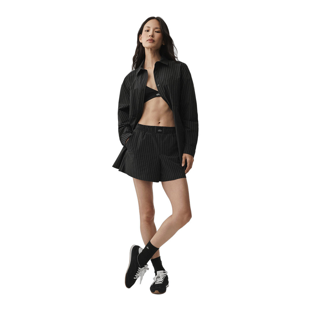 alo Pinstripe Daylight Boxer Short - Black/Titanium