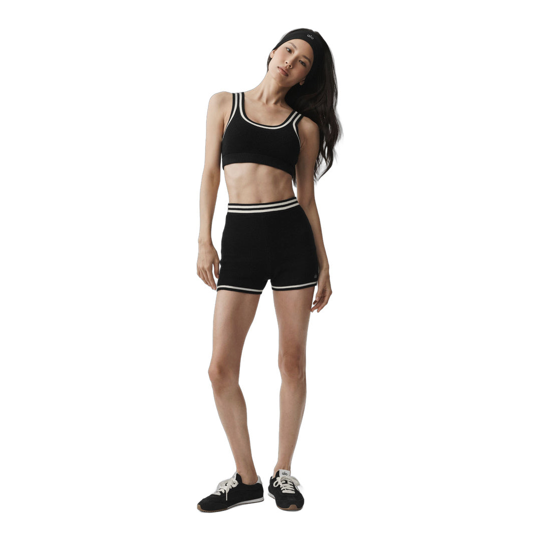 alo Tennis Club Sweater Knit Hot Short - Black/Ivory