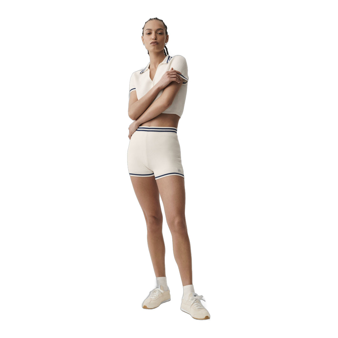 alo Tennis Club Sweater Knit Hot Short - Ivory/Navy