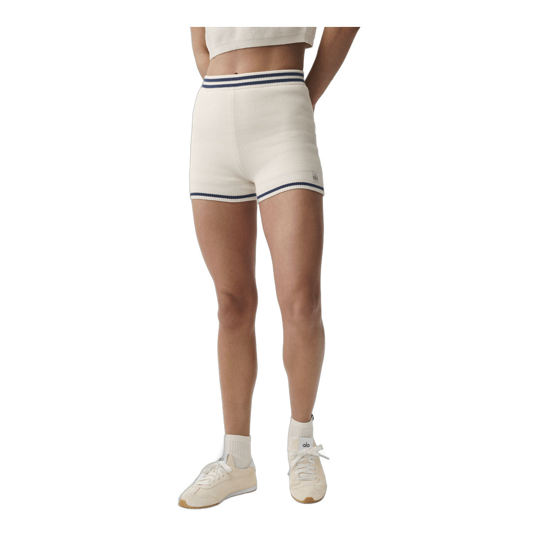 alo Tennis Club Sweater Knit Hot Short - Ivory/Navy