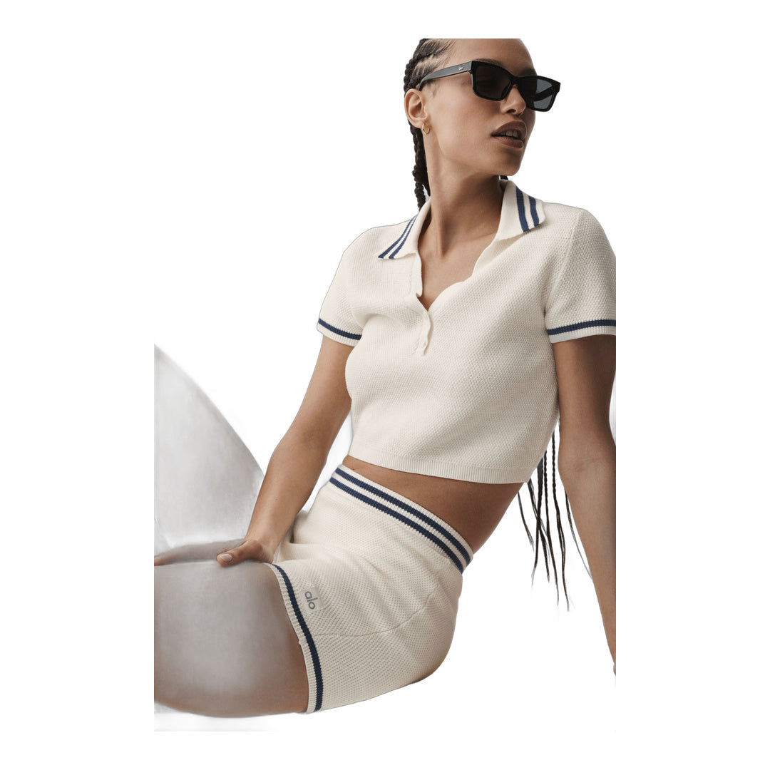 alo Tennis Club Sweater Knit Hot Short - Ivory/Navy