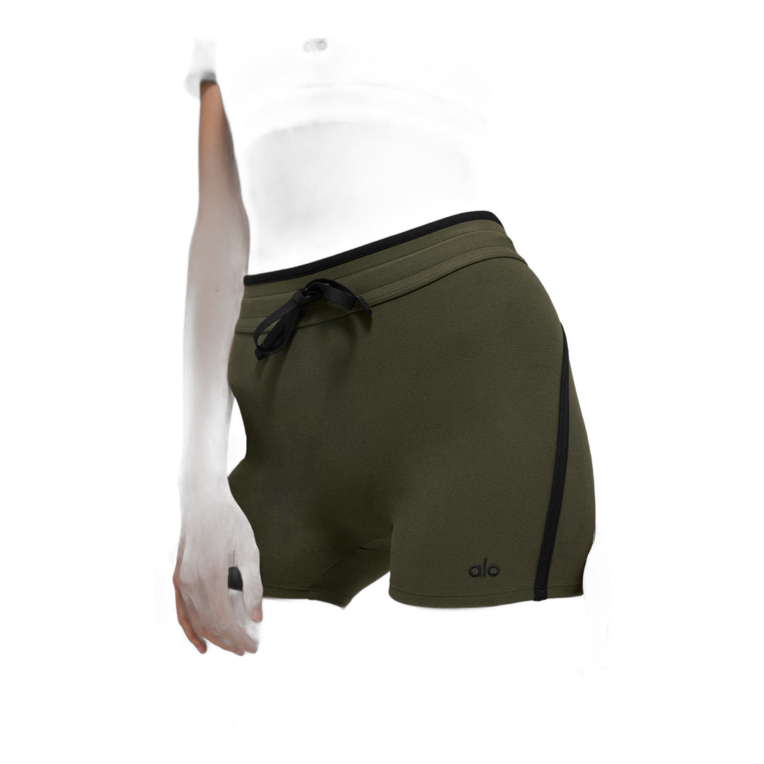 alo 4" Airbrush High-Waist Race Pace Short - Green Olive/Black