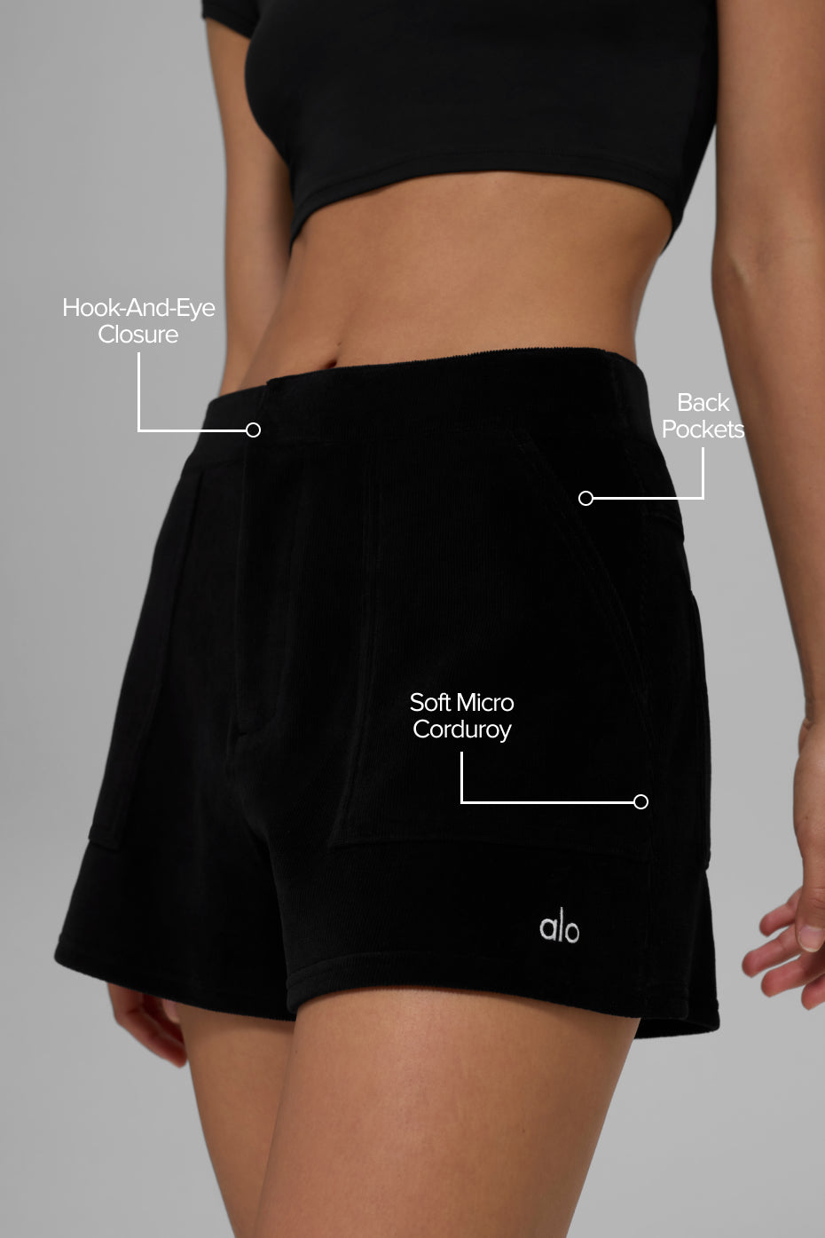 alo Micro Corduroy On Duty Short - Black