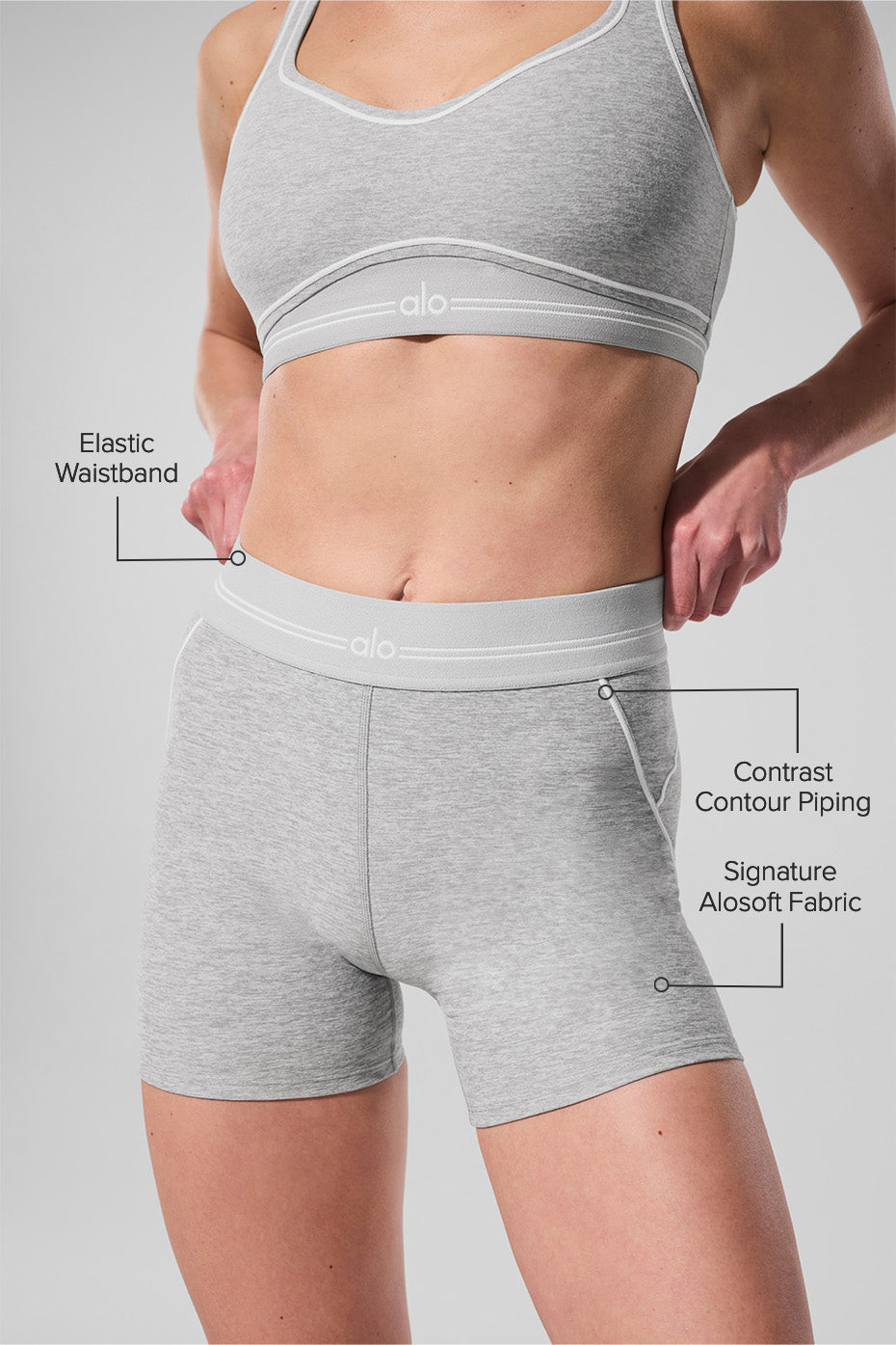 alo 4” Alosoft High-Waist Heart Throb Short - Athletic Heather Grey/White